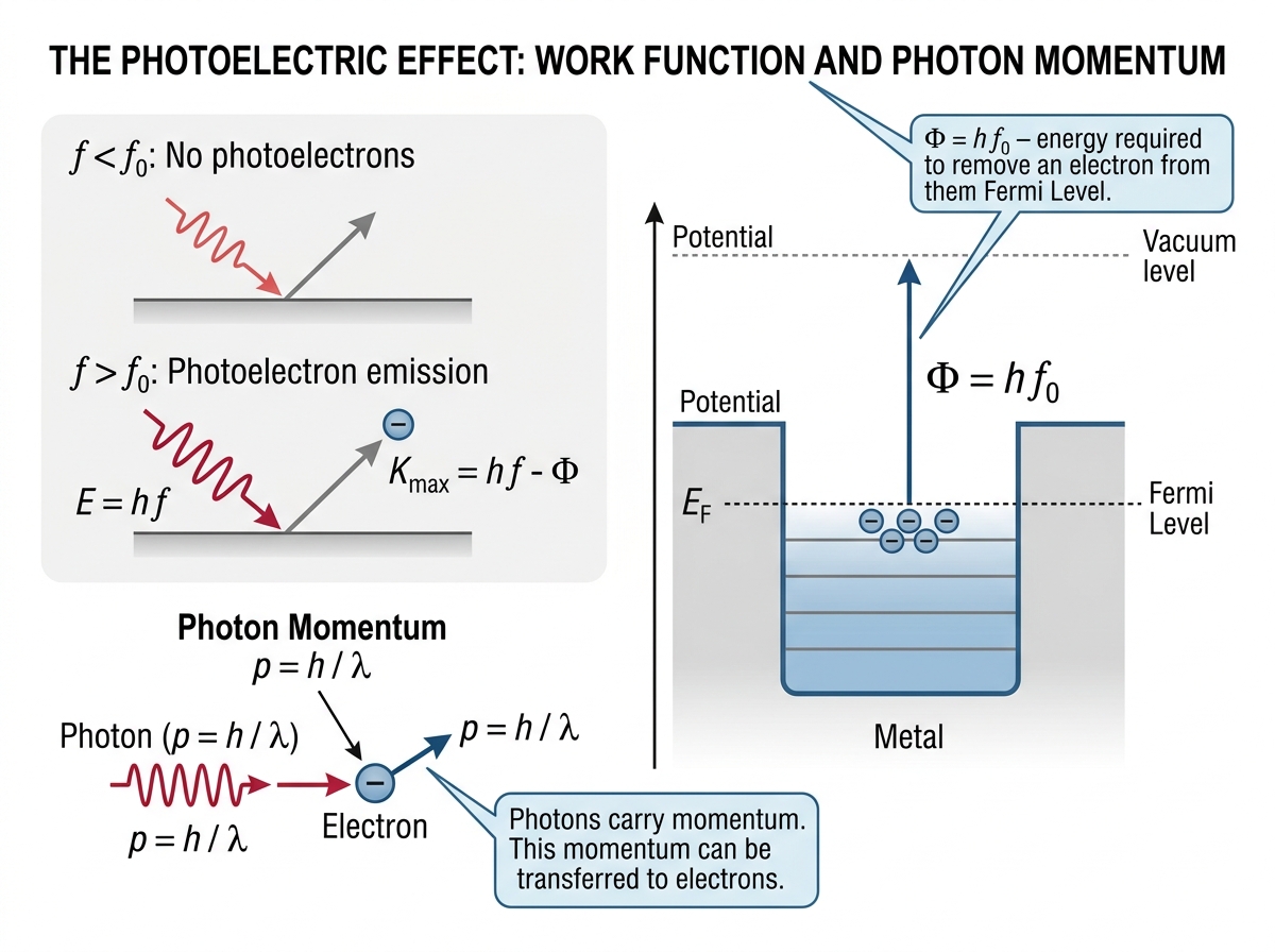 Fig 11.6 — Educational Diagram: Work function, threshold frequency and photon momentum
