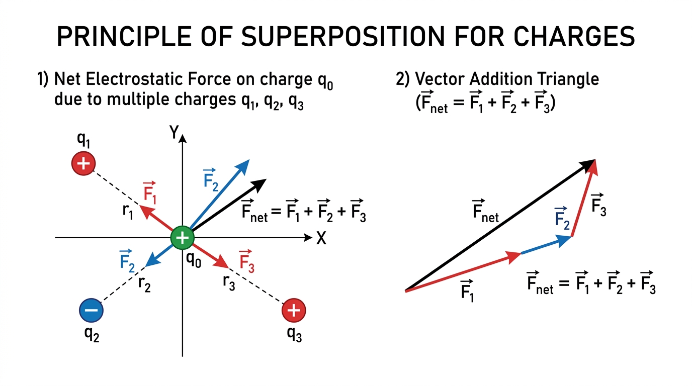 Fig 1.4 — Educational Diagram: Principle of Superposition for Multiple Charges