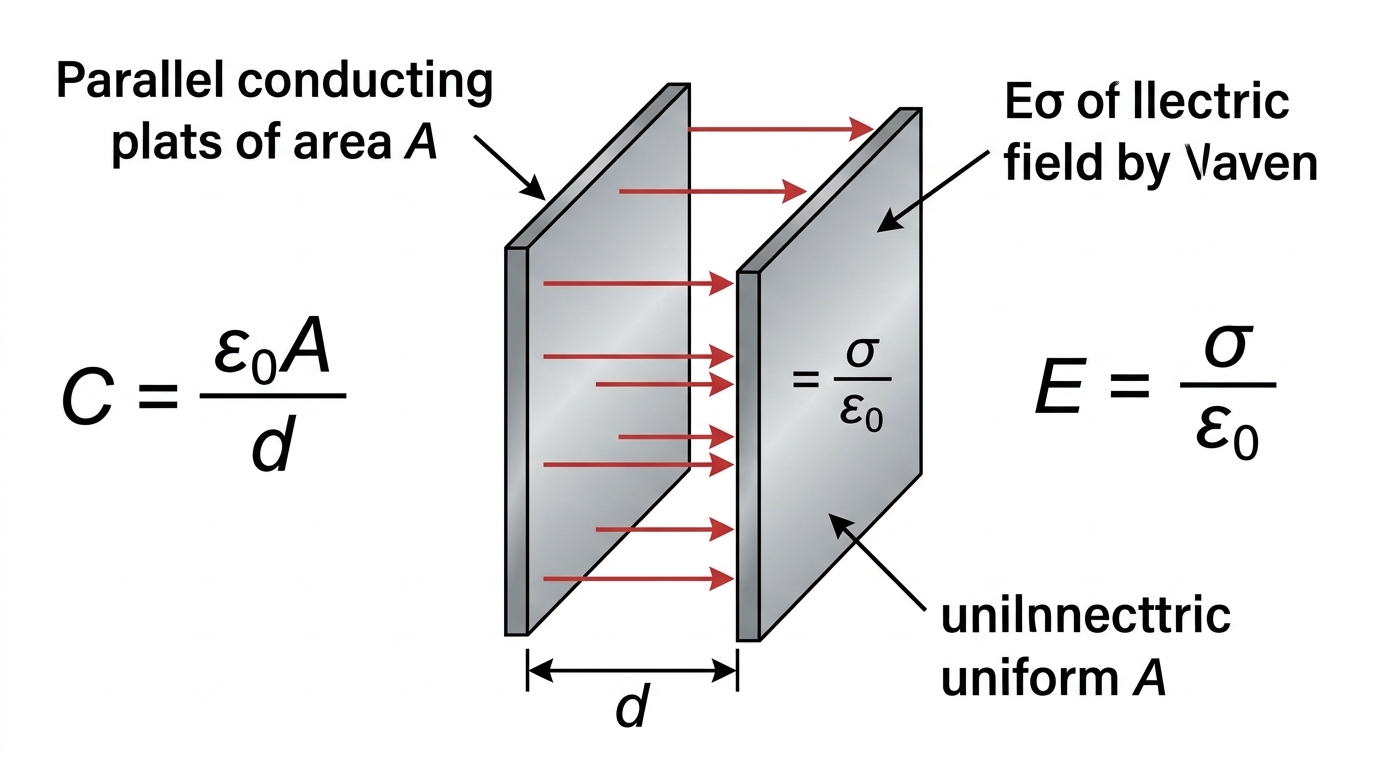 Fig 2.10 — Educational Diagram: Parallel Plate Capacitor (C = ε0 A / d)