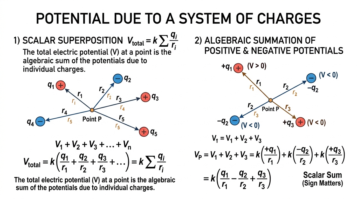 Fig 2.3 — Educational Diagram: Potential Due to System of Charges & Scalar Superposition