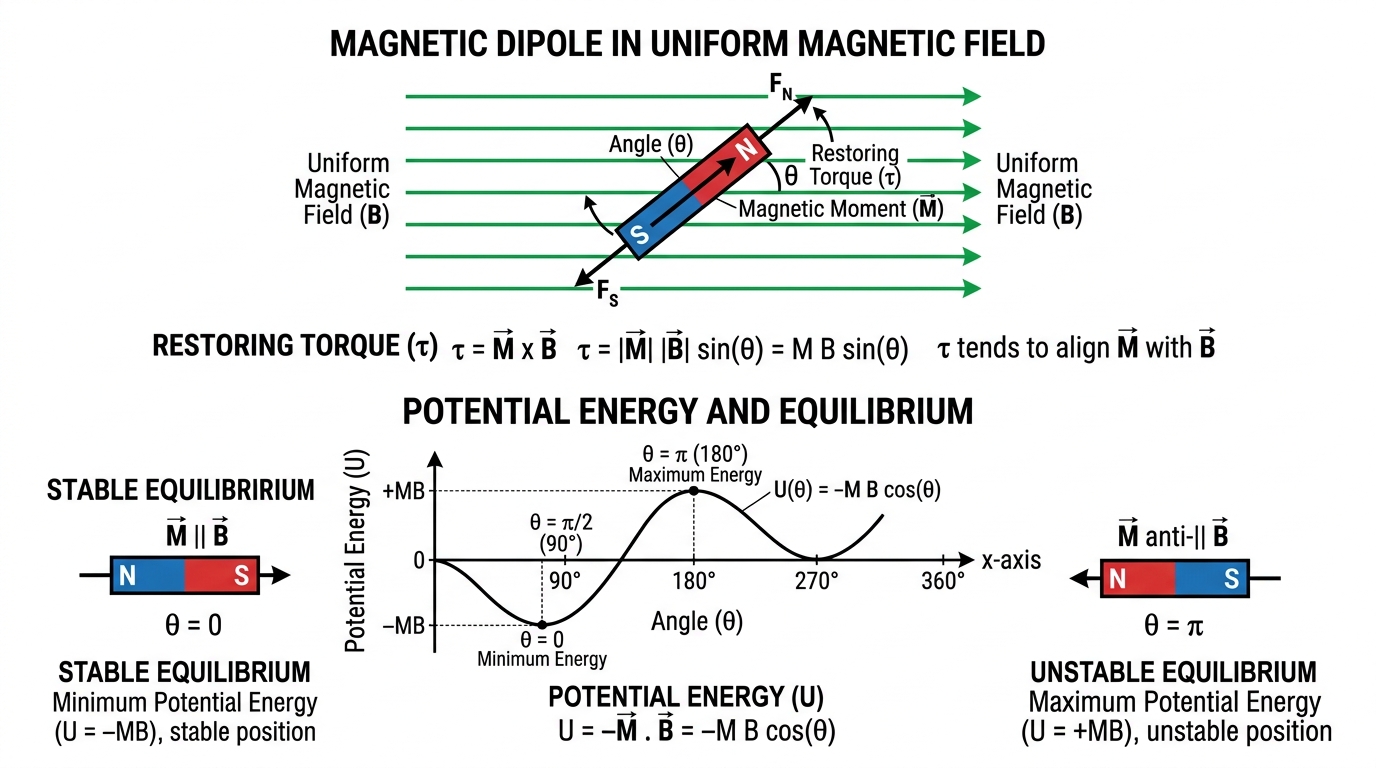 Fig 5.2 — Educational Diagram: Torque and potential energy of a magnetic dipole