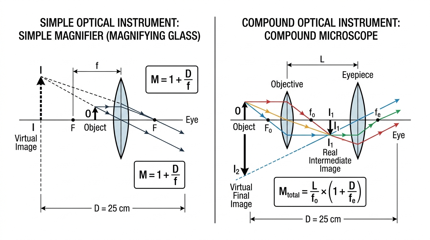 Fig 9.7 — Educational Diagram: Optical Instruments — Simple and Compound