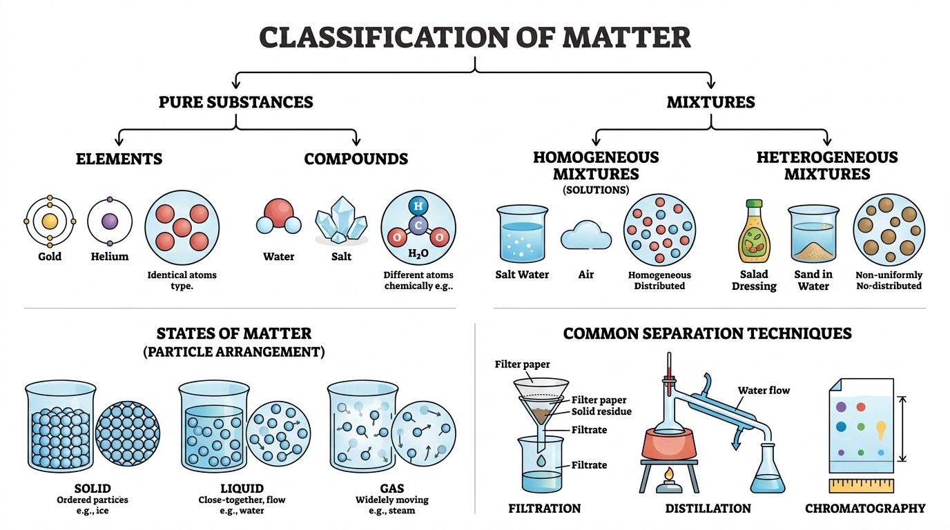 Fig 1.1 — Educational Diagram: Classification of Matter & Separation Techniques