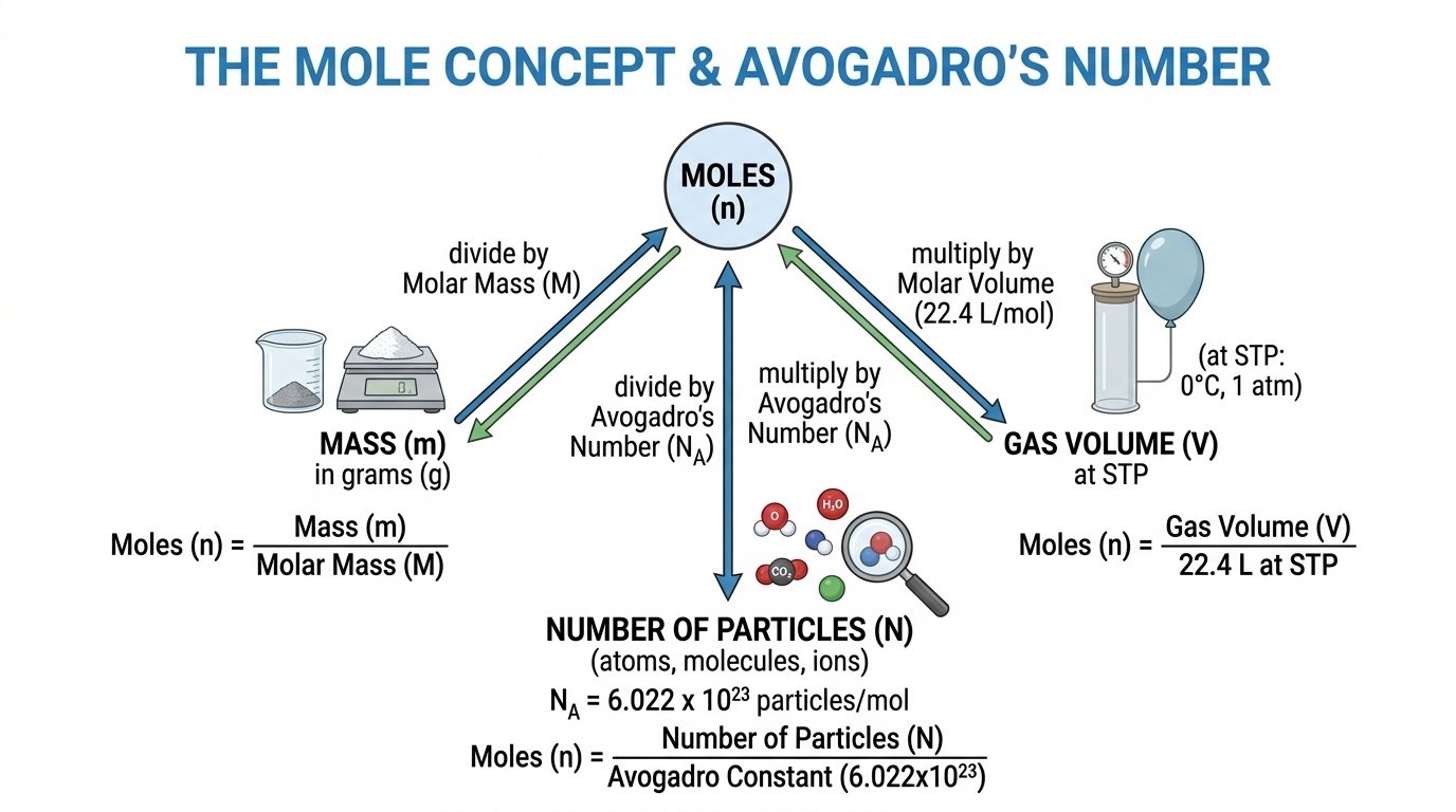 Fig 1.5 — Educational Diagram: The Mole Concept & Avogadro