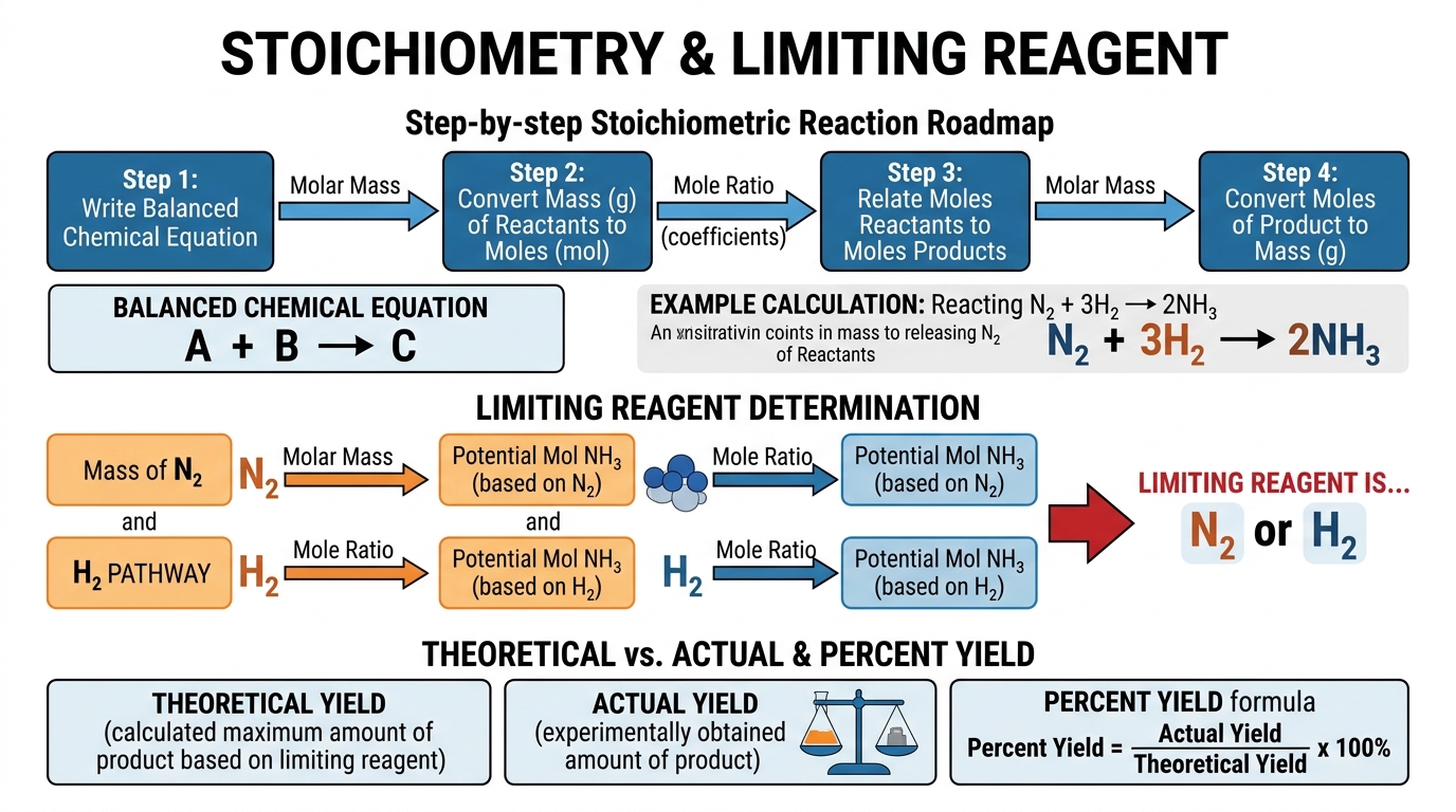 Fig 1.6 — Educational Diagram: Stoichiometric Reaction Roadmap & Limiting Reagent Determination