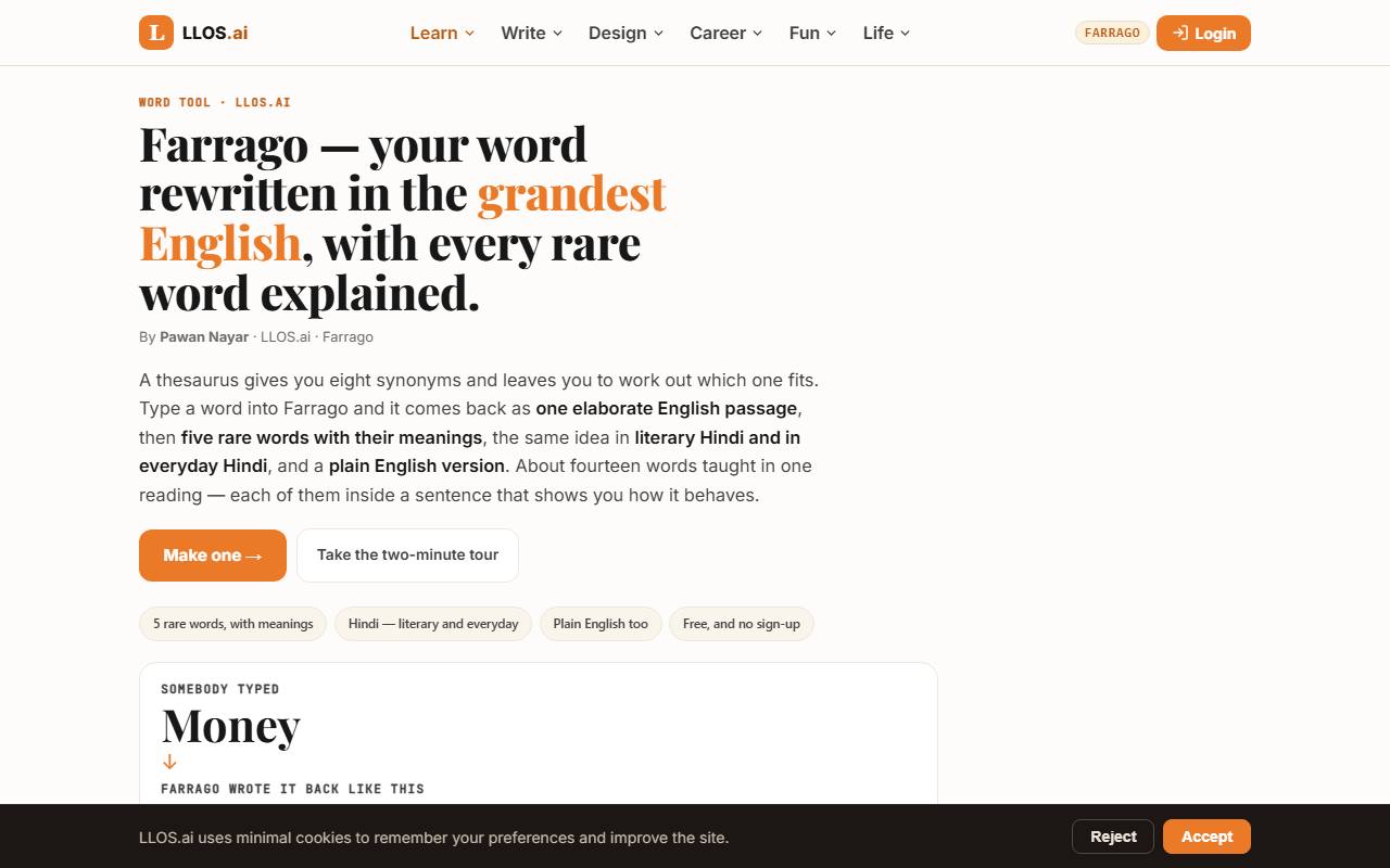 Farrago, a passage built from chosen rare words